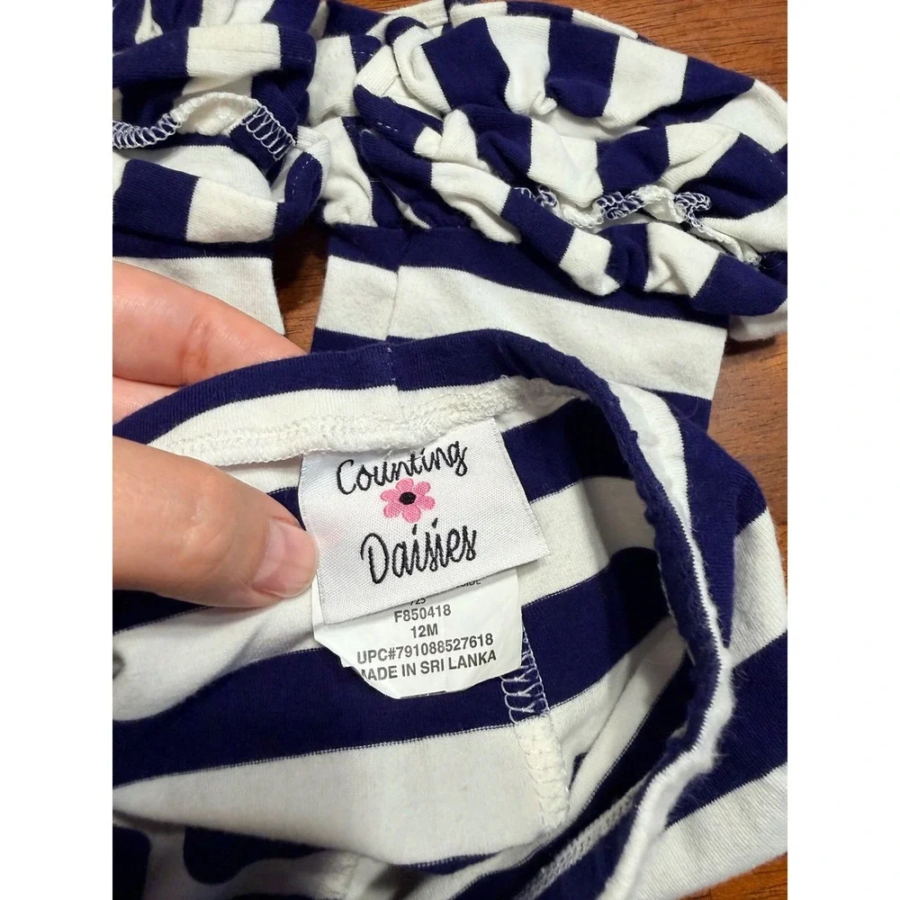 Counting Daisies Girls Dress Pants Set 12M Navy Pink Floral Stripe Ruffle